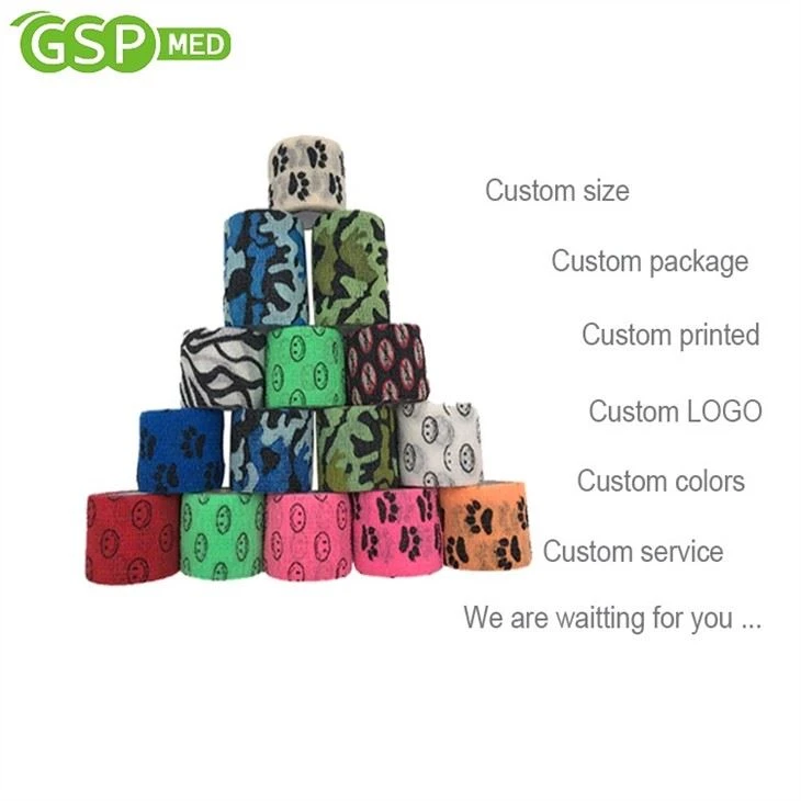 Custom Logo Easy Tear Non Woven Self Adhesive Pet Bandage Vet Wrap Cohesive Elastic Horse Bandage